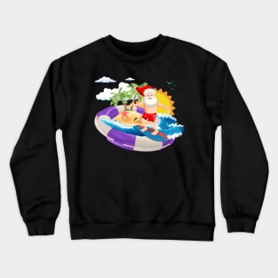 Funny Christmas in July Santa Hawaiian Summer Surf Surfing Surfer Crewneck Sweatshirt